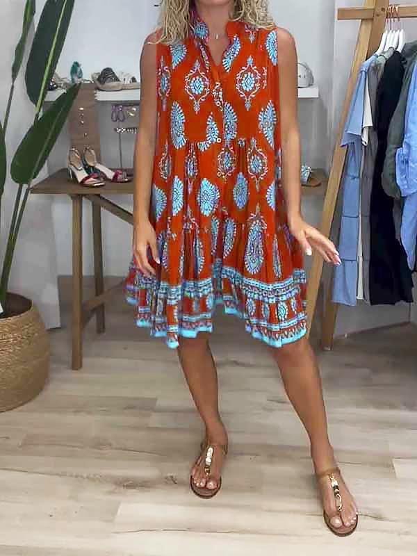 Women's Printed Midi V-Neck Dress – Hollis – Red