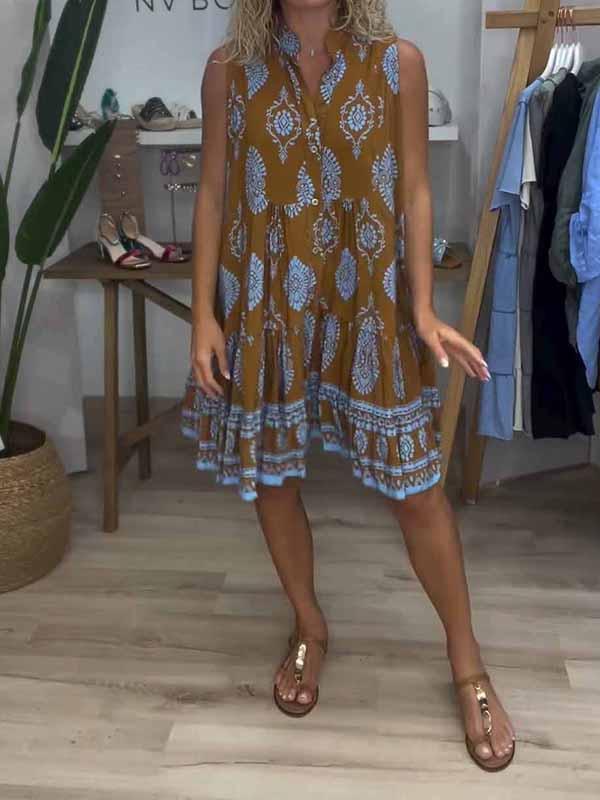 Women's Printed Midi V-Neck Dress – Hollis – Brown