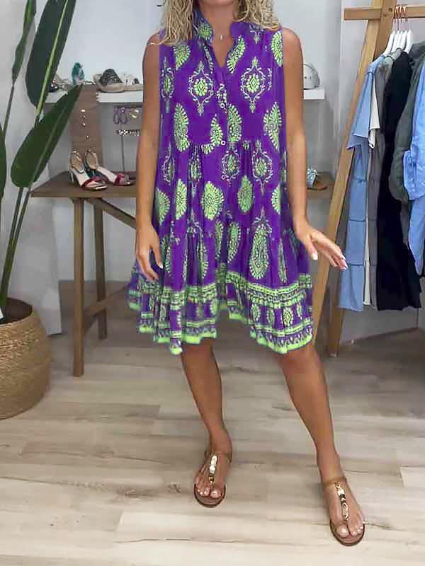 Women's Printed Midi V-Neck Dress – Hollis – Purple