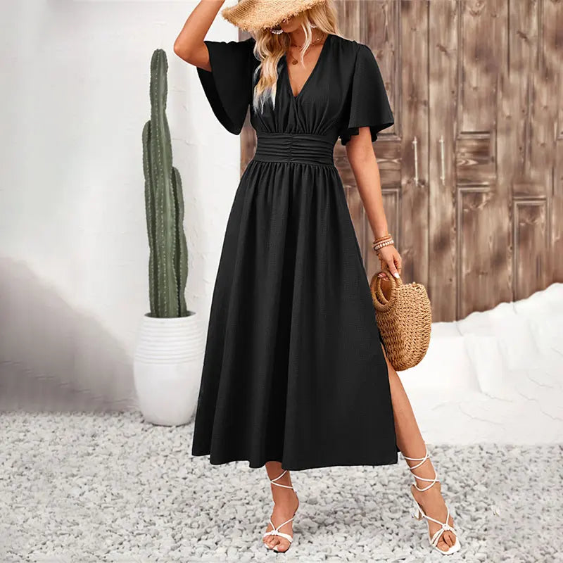 Women's Slit Dress – Talia – Black