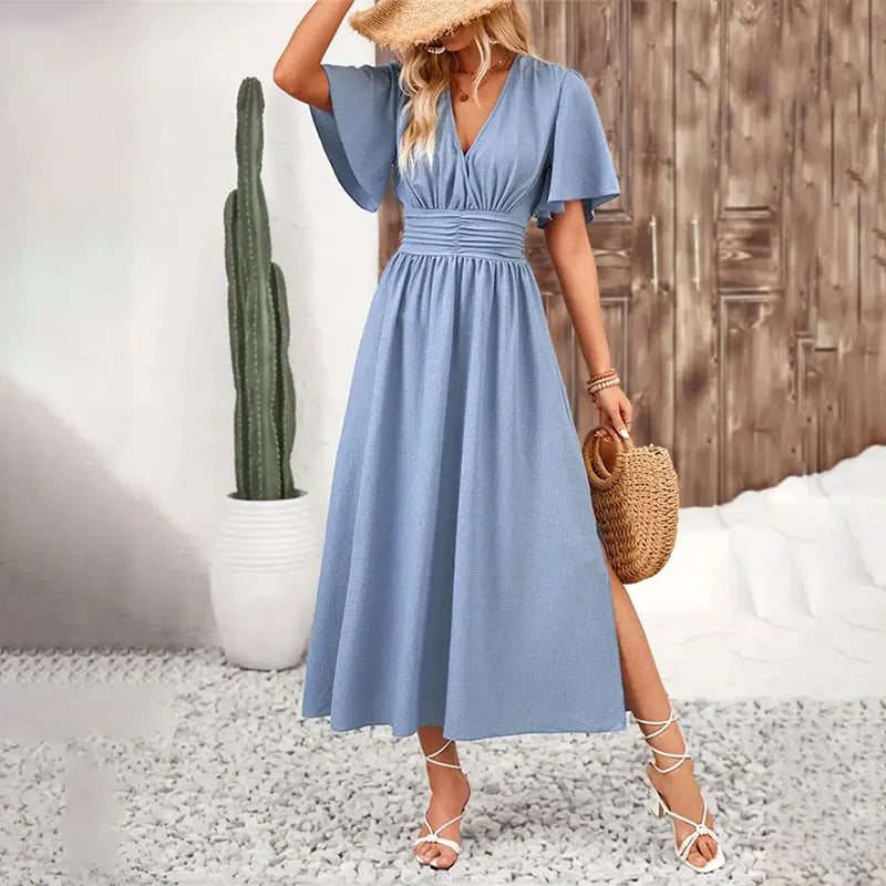 Women's Slit Dress – Talia – Light Blue