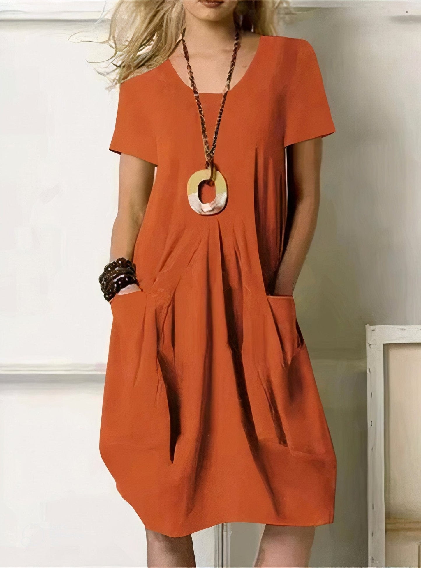 Women's Crewneck Dress – Tati – Orange