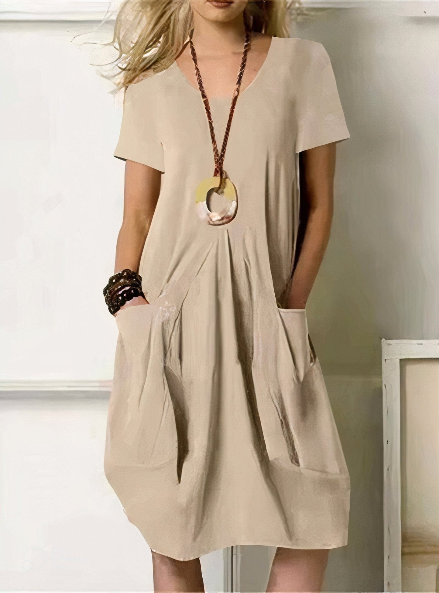 Women's Crewneck Dress – Tati – Beige