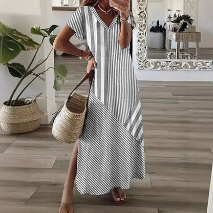 Women's Long Striped Dress – Cora – Gray