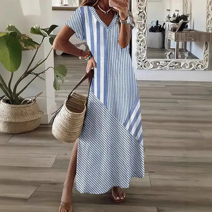 Women's Long Striped Dress – Cora – Sky Blue