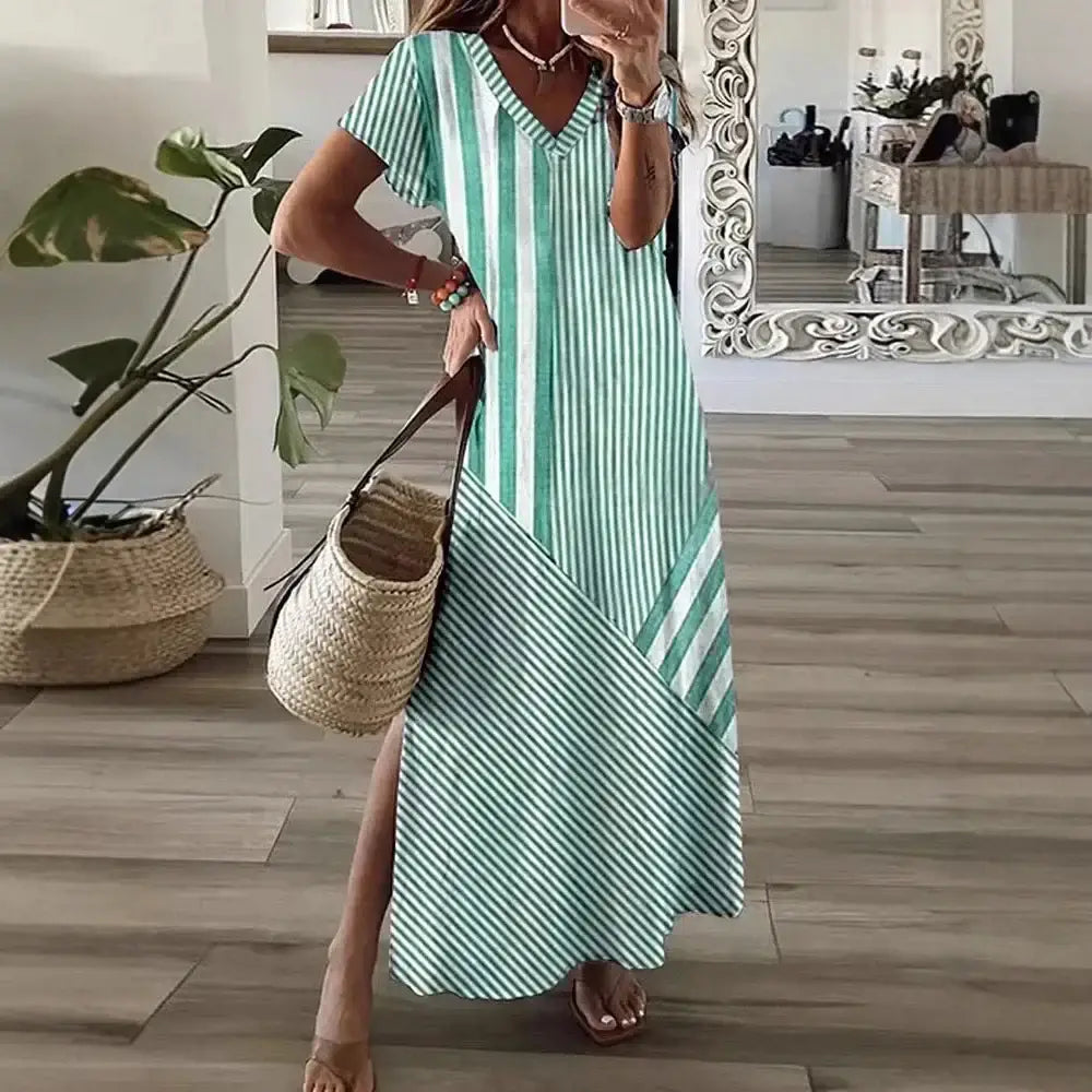 Women's Long Striped Dress – Cora – Green