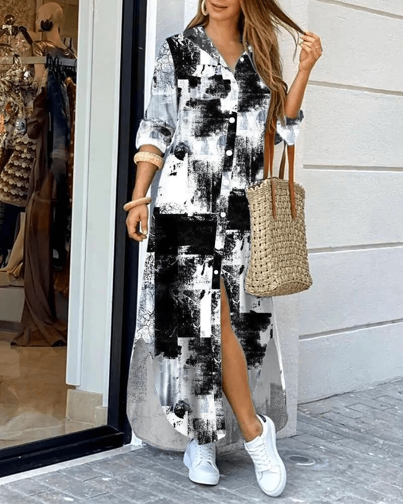 Women's Long-Sleeve Dress – Alexia – Black / White