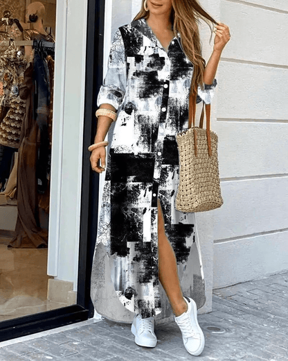 Women's Long-Sleeve Dress – Alexia – Black / White