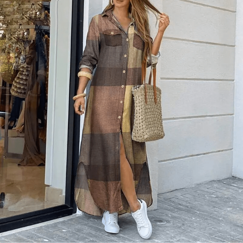 Women's Long-Sleeve Dress – Alexia – Brown