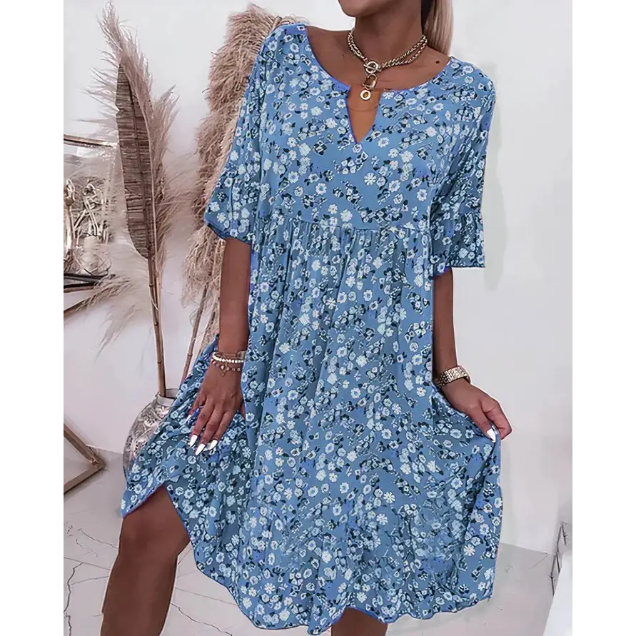Women's Relaxed Printed Dress – Dani – Blue