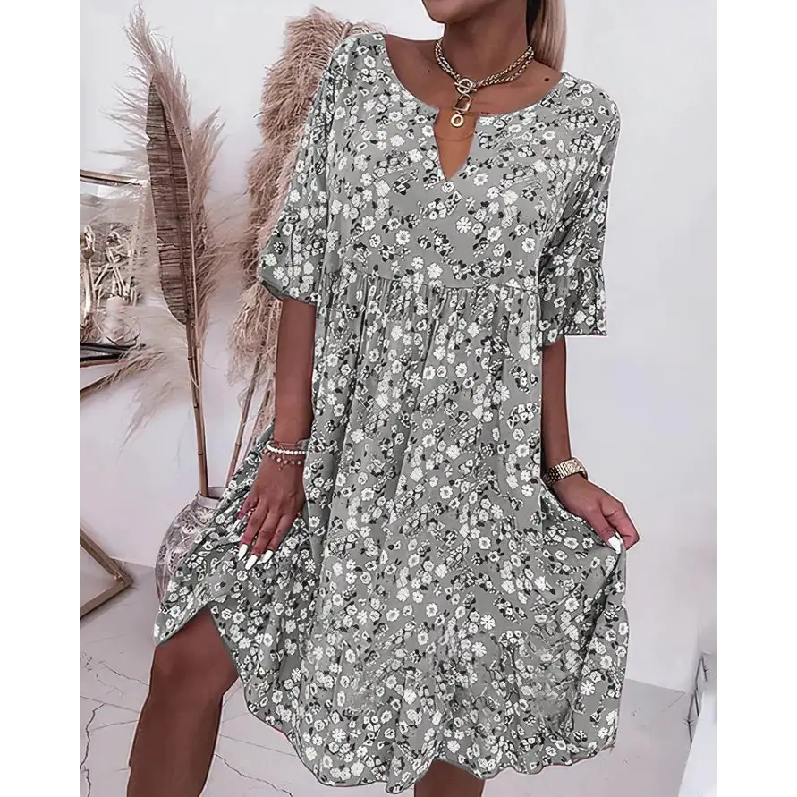 Women's Relaxed Printed Dress – Dani – Gray