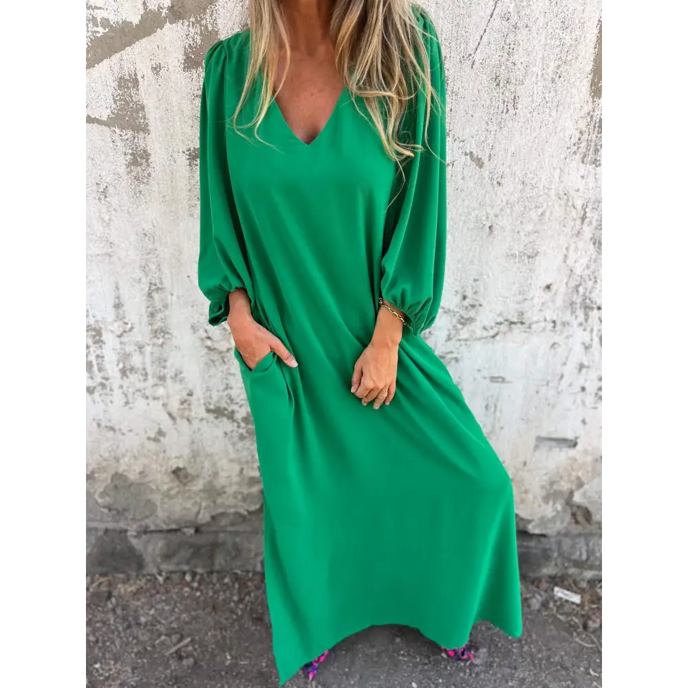 Long V-Neck Dress – Bellamy – Green