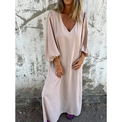 Long V-Neck Dress – Bellamy – Apricot
