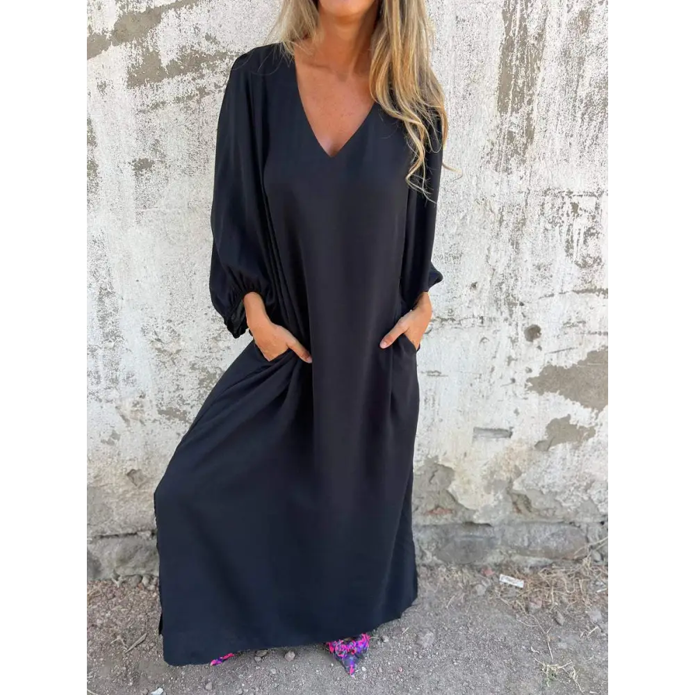Long V-Neck Dress – Bellamy – Black