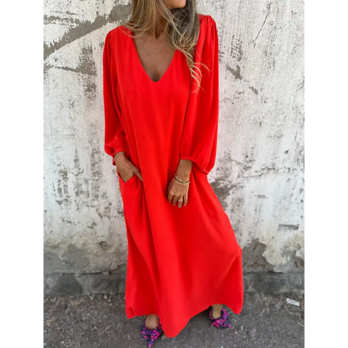 Long V-Neck Dress – Bellamy – Orange