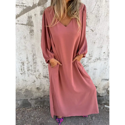 Long V-Neck Dress – Bellamy – Pink