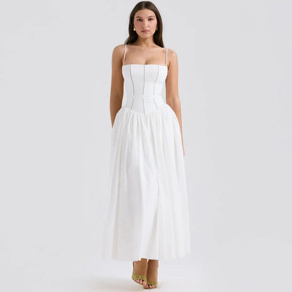Long Corset Dress with Spaghetti Straps – Rosetta – White