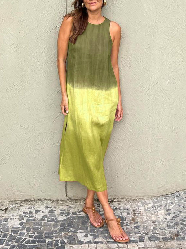 Women's Long Ombré Tie-Dye Dress with Slit – Lark – Green