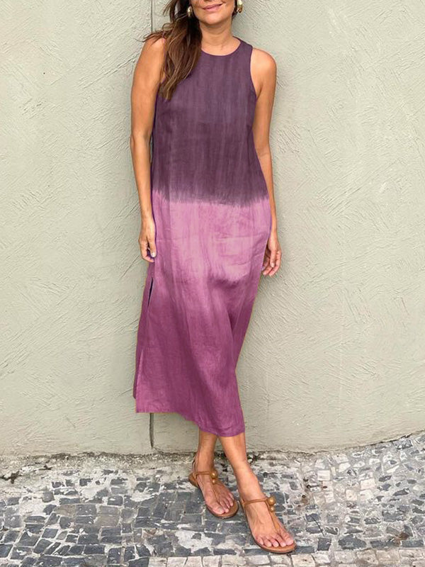 Women's Long Ombré Tie-Dye Dress with Slit – Lark – Purple