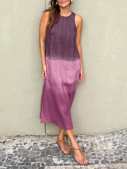 Women's Long Ombré Tie-Dye Dress with Slit – Lark – Purple