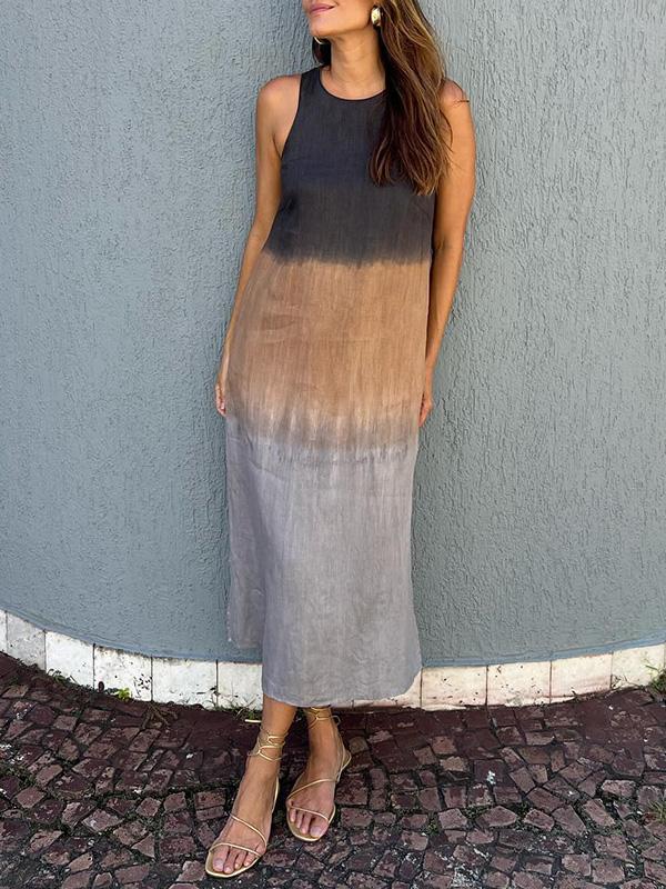 Women's Long Ombré Tie-Dye Dress with Slit – Lark – Gray