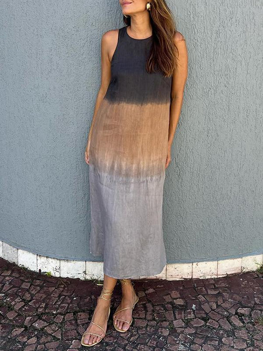 Women's Long Ombré Tie-Dye Dress with Slit – Lark – Gray