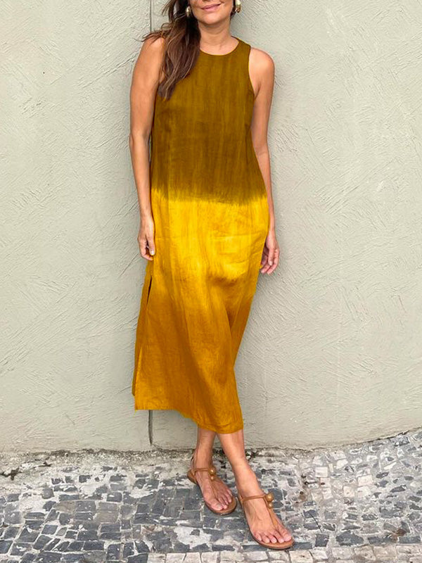 Women's Long Ombré Tie-Dye Dress with Slit – Lark – Yellow