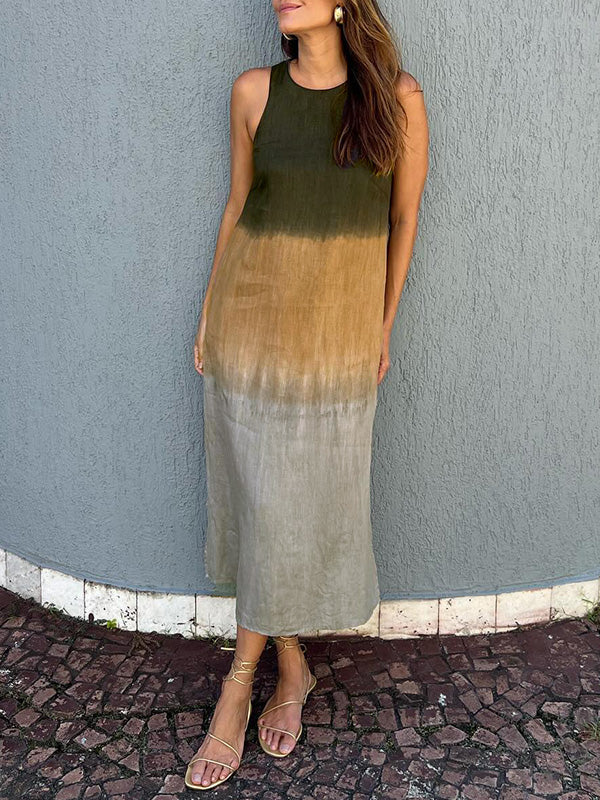 Women's Long Ombré Tie-Dye Dress with Slit – Lark – Light Green