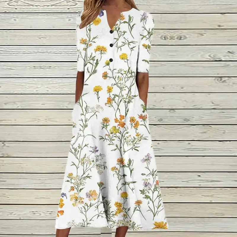 Women's Long Button-Front Dress – Laine – Floral 6