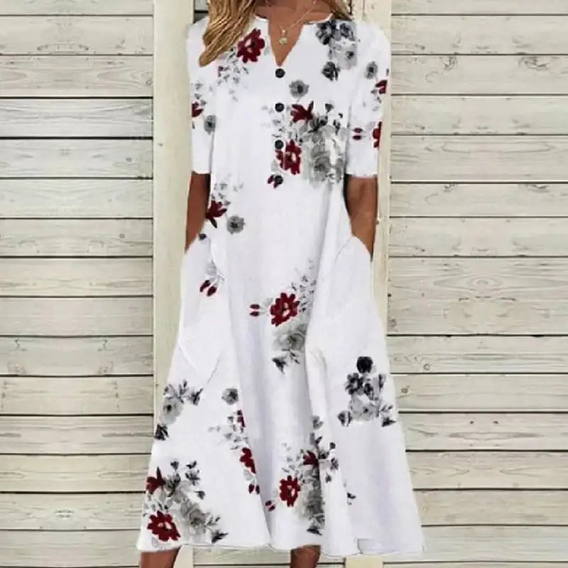 Women's Long Button-Front Dress – Laine – Floral 4
