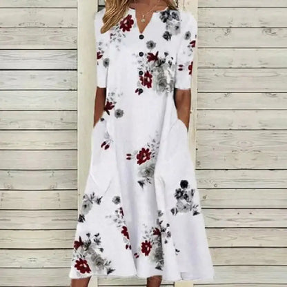 Women's Long Button-Front Dress – Laine – Floral 4