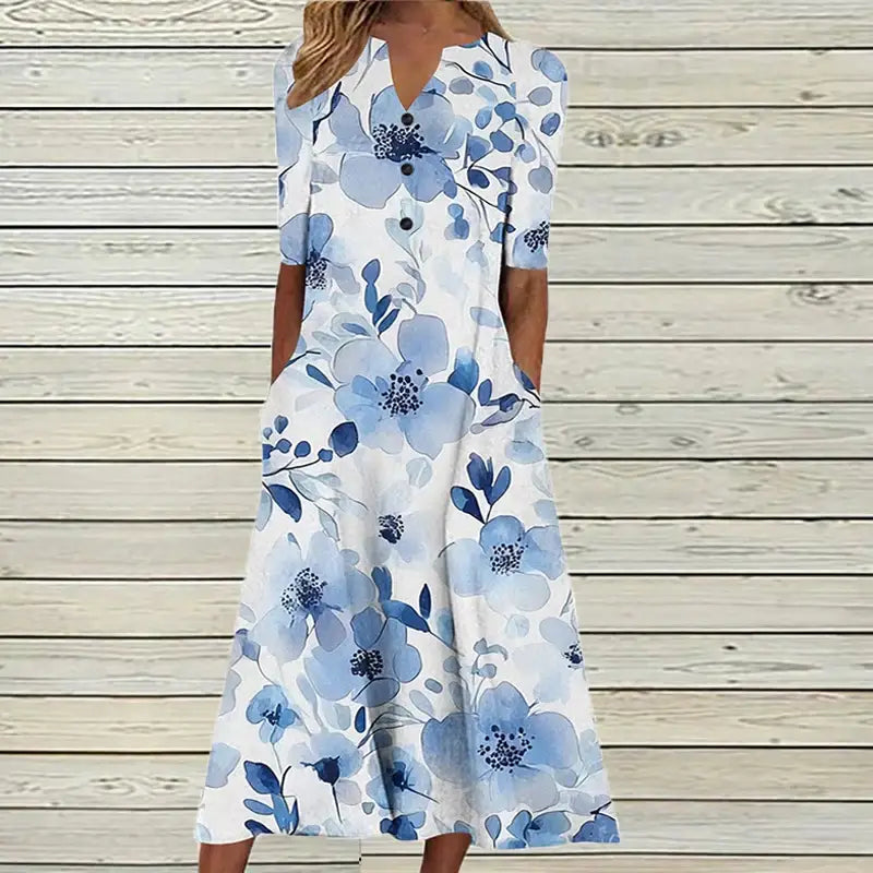 Women's Long Button-Front Dress – Laine – Floral 5