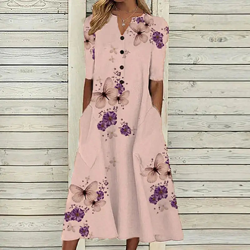 Women's Long Button-Front Dress – Laine – Floral 3