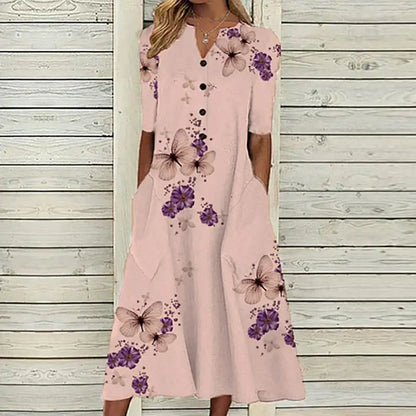 Women's Long Button-Front Dress – Laine – Floral 3