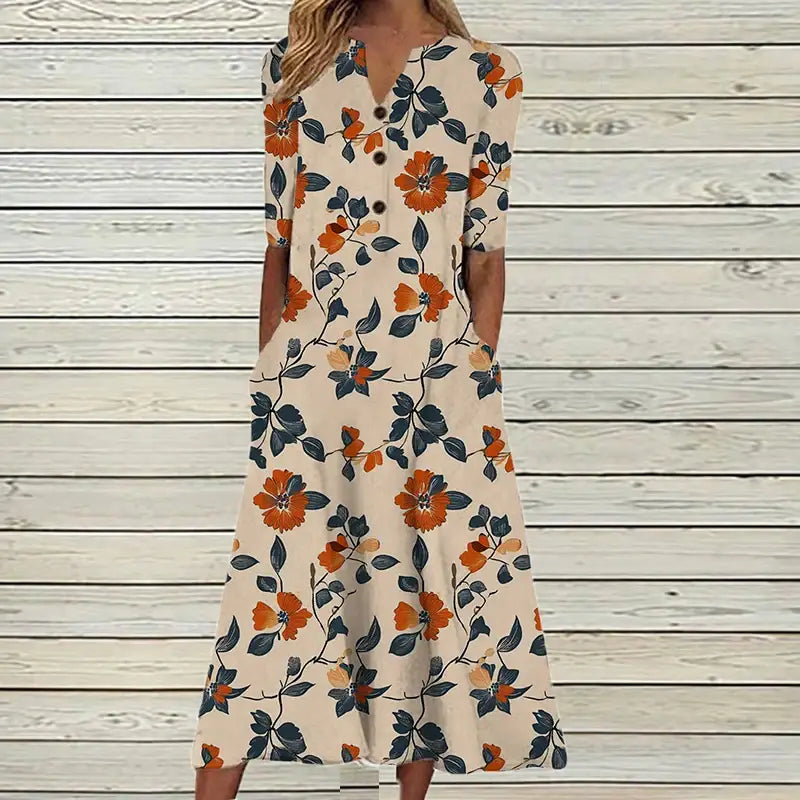Women's Long Button-Front Dress – Laine – Floral 2