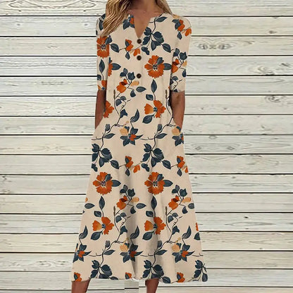 Women's Long Button-Front Dress – Laine – Floral 2