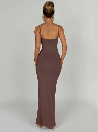 Women's Long Fitted Spaghetti-Strap Dress – Luna