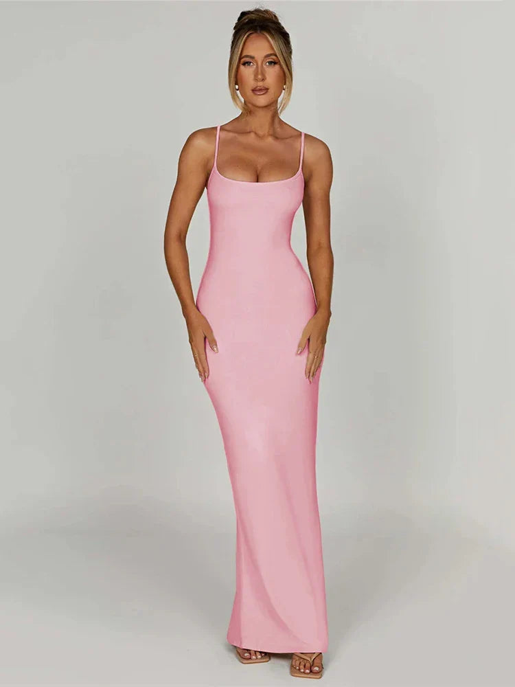 Women's Long Fitted Spaghetti-Strap Dress – Luna – view 3