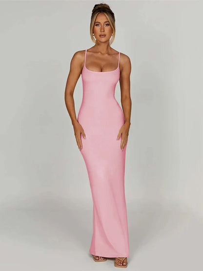 Women's Long Fitted Spaghetti-Strap Dress – Luna – view 3