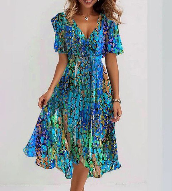 Women's Airy Blue Midi Dress – Safira – Multicolor