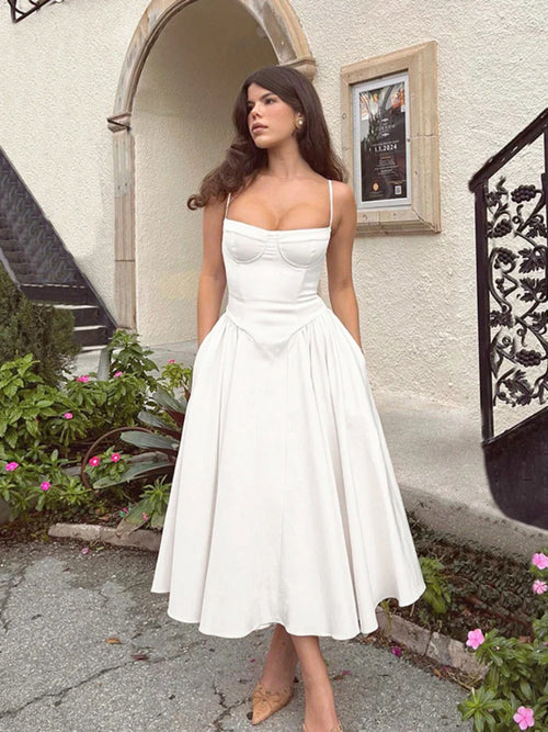 Women's Corset Midi Dress with Straps – Nia