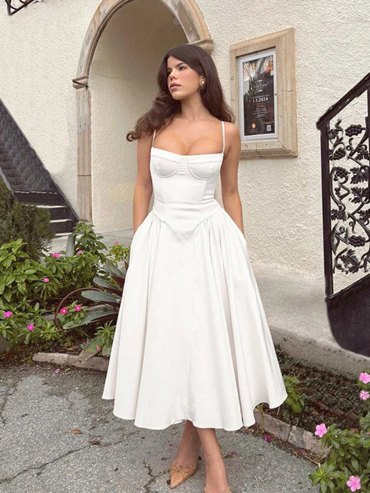 Women's Corset Midi Dress with Straps – Nia