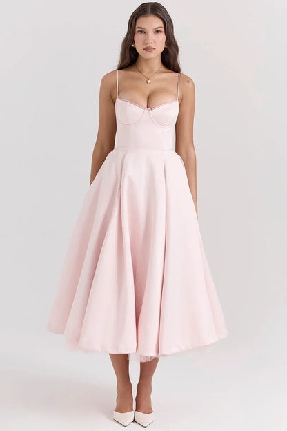 Women's Corset Midi Dress – Drew – Pink