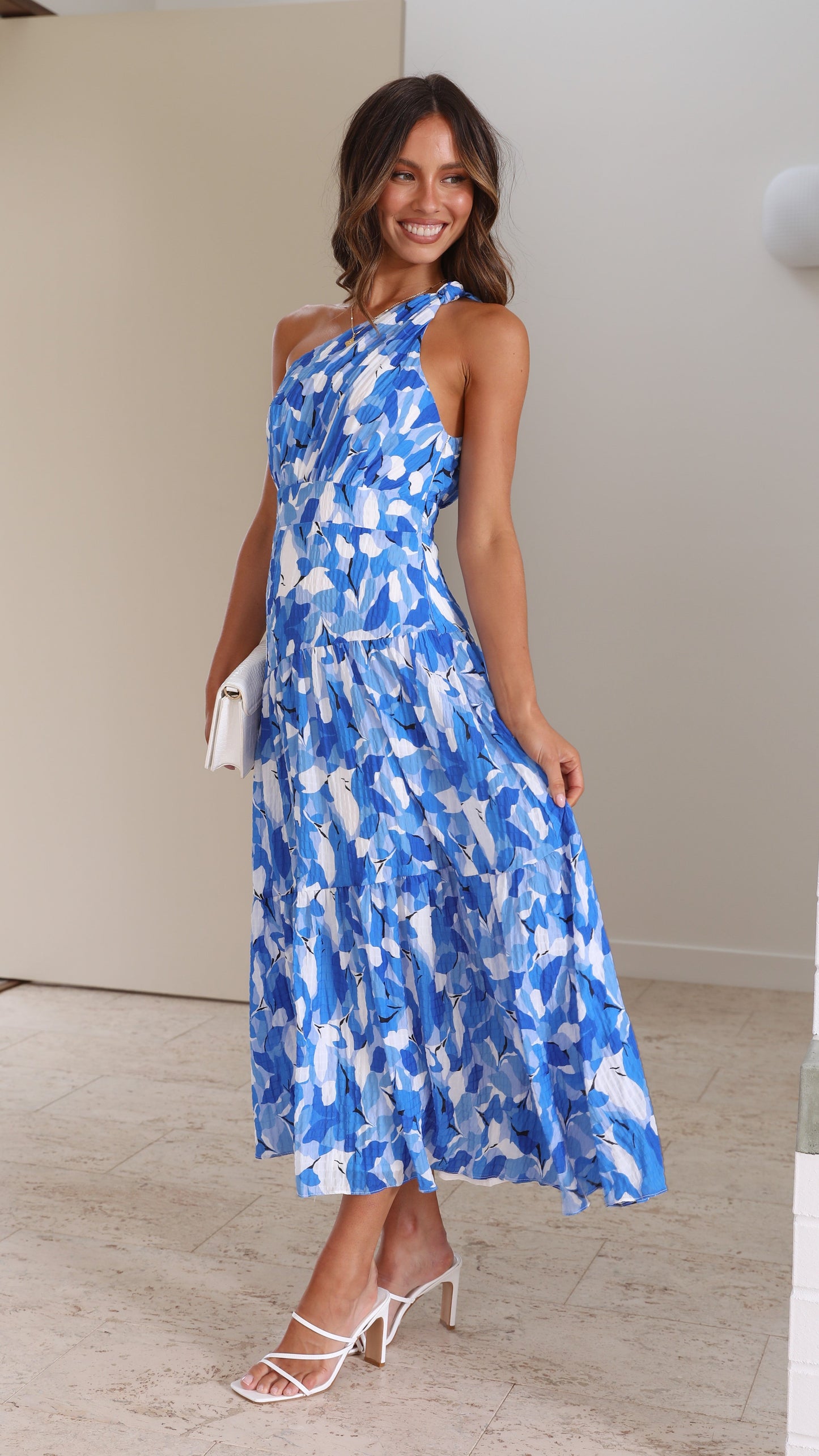Women's One-Shoulder Printed Midi Dress with Pleated Skirt – Jayme – view 3
