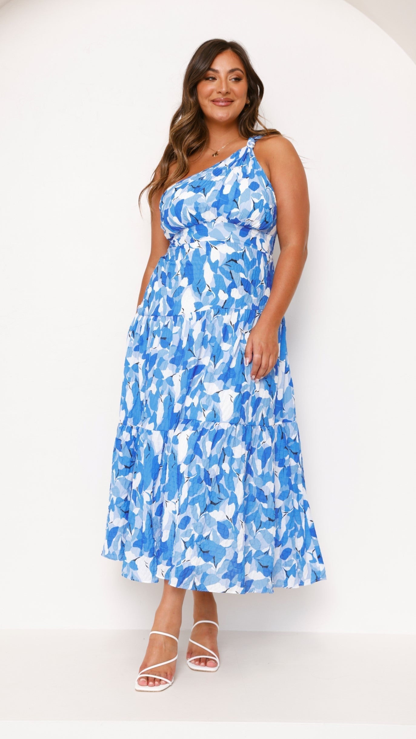 Women's One-Shoulder Printed Midi Dress with Pleated Skirt – Jayme – view 7