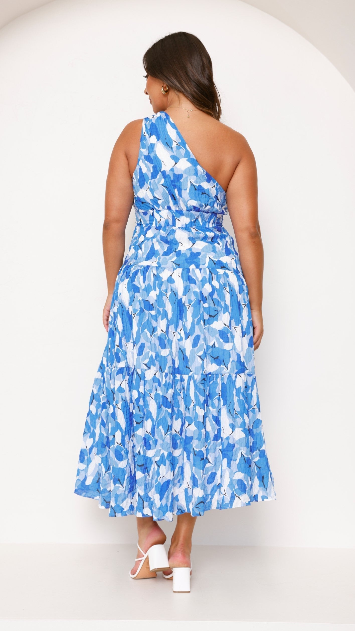 Women's One-Shoulder Printed Midi Dress with Pleated Skirt – Jayme – view 4