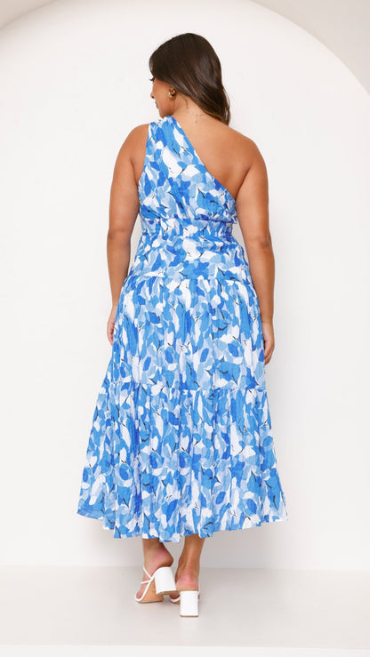 Women's One-Shoulder Printed Midi Dress with Pleated Skirt – Jayme – view 4