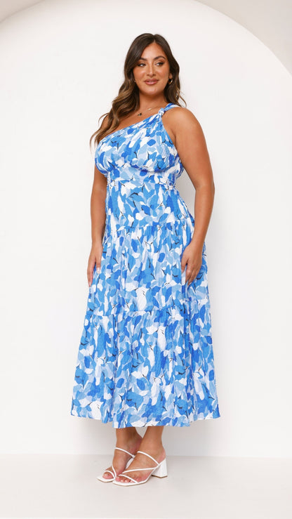 Women's One-Shoulder Printed Midi Dress with Pleated Skirt – Jayme – view 8