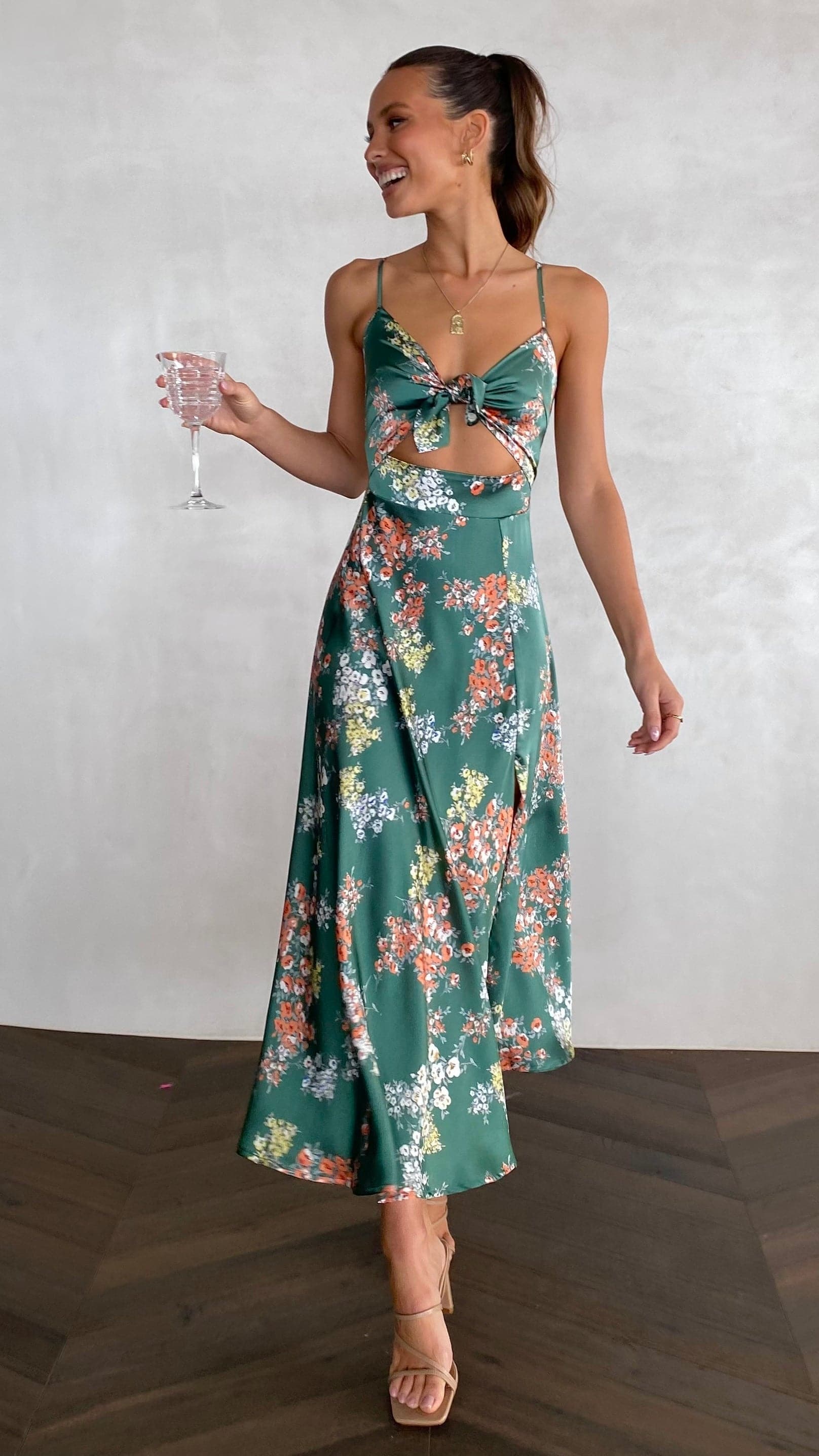 Women's Floral Midi Dress with Bow and Waist Cutout – Camila – view 6