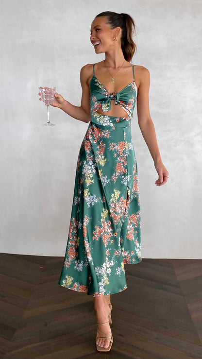 Women's Floral Midi Dress with Bow and Waist Cutout – Camila – view 6